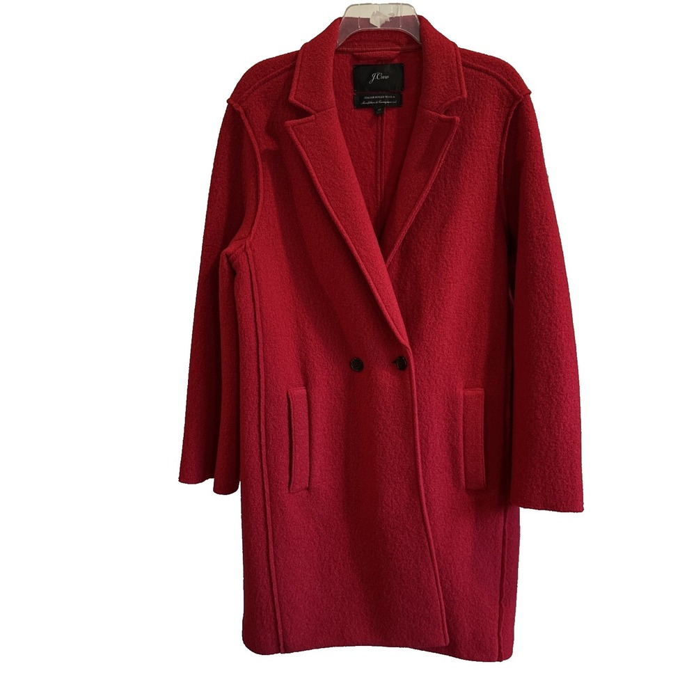 J.Crew 100% Italian Boiled Wool Coat Womens Size 12 Red Double Breasted Top Coat